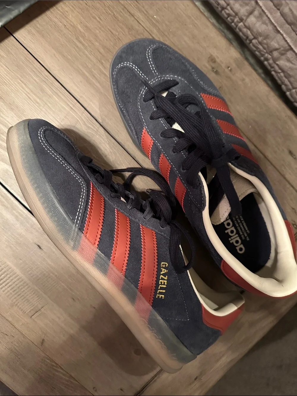 adidas Gazelle Navy Suede Sneakers with Red Stripes